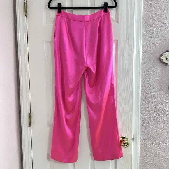 NEW Cinq à Sept $365 Ultra Pink Satin Karis Pants Straight Leg Mid Rise Sz 2 XS - Picture 6 of 7